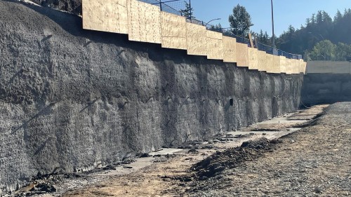 Excavation shoring using anchored shotcrete wall, geotechnical services for multi family residential project in Mission, BC