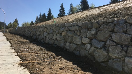 Stacked rock wall for residential development, Mission, BC